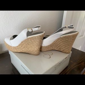 Jess Simpson White Leather Espadrilles Slingbacks